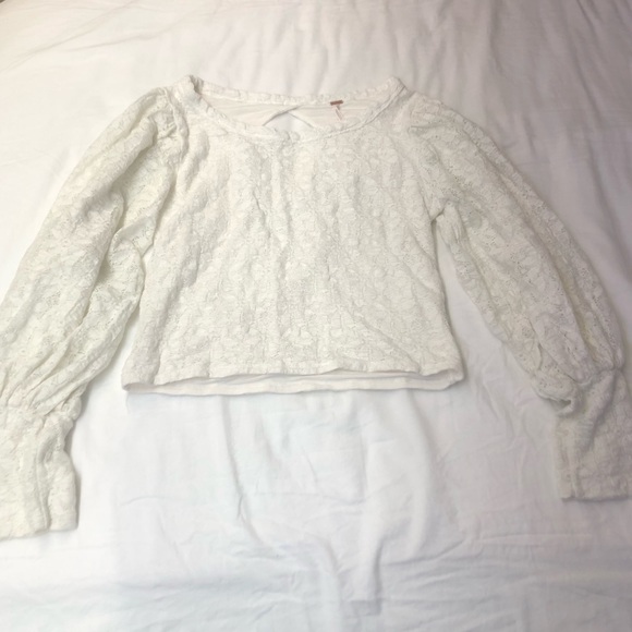 Free People Teatime Top Puff Sleeve Open Back Lace Top Size Small - Picture 3 of 10